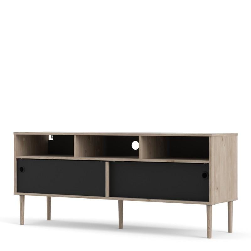 FTG TV Unit Rome TV-unit 2 Sliding Doors in Jackson Hickory Oak with Matt Black Bed Kings