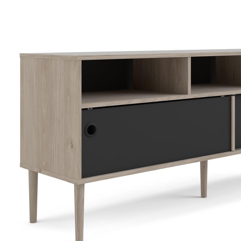 FTG TV Unit Rome TV-unit 2 Sliding Doors in Jackson Hickory Oak with Matt Black Bed Kings