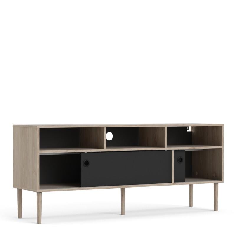 FTG TV Unit Rome TV-unit 2 Sliding Doors in Jackson Hickory Oak with Matt Black Bed Kings