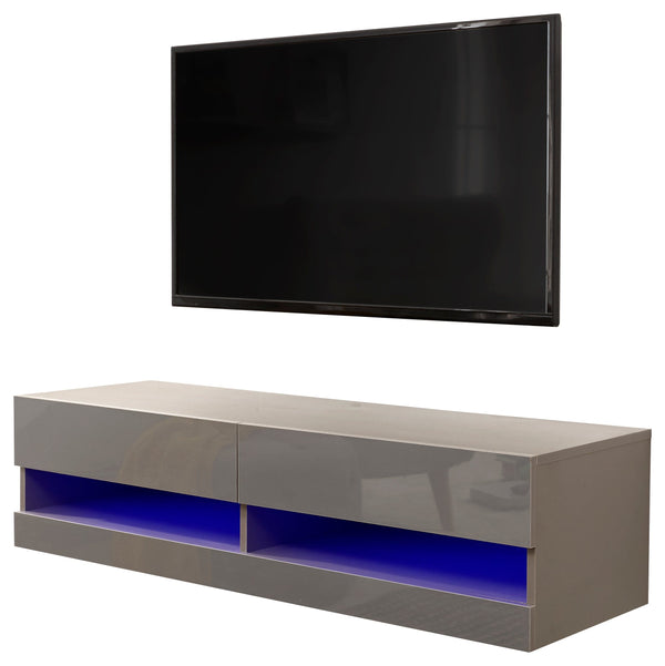 GFW TV Unit Galicia 120Cm Wall TV Unit With Led Grey Bed Kings
