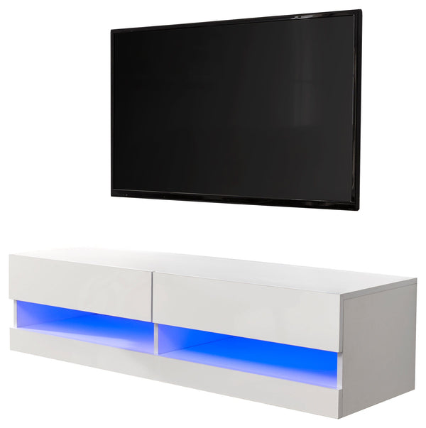 GFW TV Unit Galicia 120Cm Wall TV Unit With Led White Bed Kings
