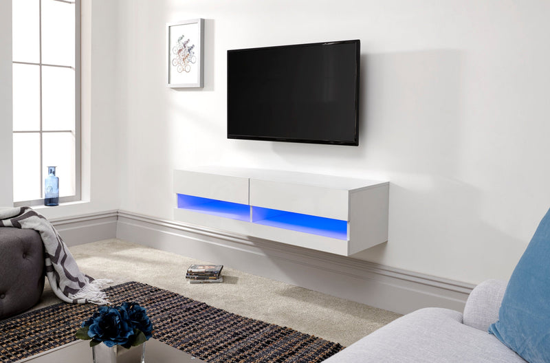 GFW TV Unit Galicia 120Cm Wall TV Unit With Led White Bed Kings