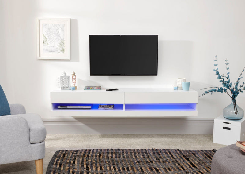 GFW TV Unit Galicia 150Cm Wall TV Unit With Led White Bed Kings