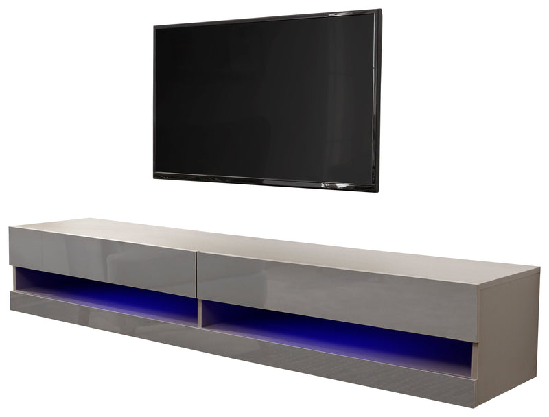 GFW TV Unit Galicia 180Cm Wall TV Unit With Led Grey Bed Kings