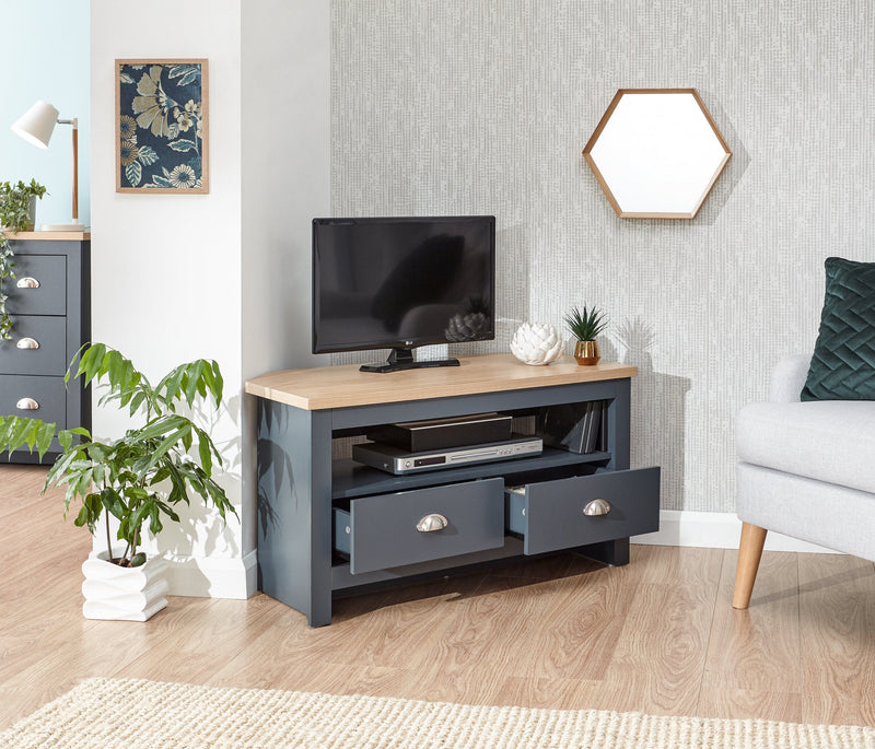 GFW TV Unit Lancaster Corner Tv Unit Slate Blue Bed Kings