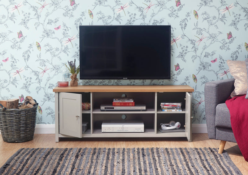 GFW TV Unit Lancaster Large TV Cabinet Grey Bed Kings