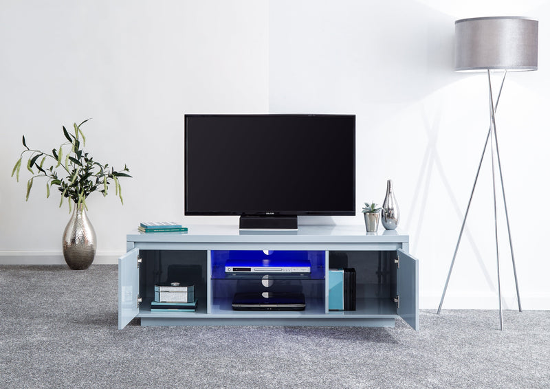 GFW TV Unit Polar High Gloss Led Large TV Unit Grey Bed Kings