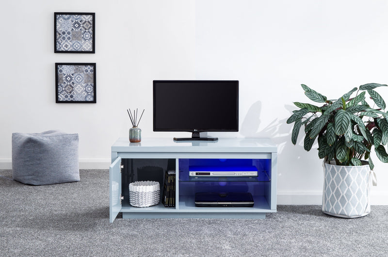 GFW TV Unit Polar High Gloss Led TV Unit Grey Bed Kings