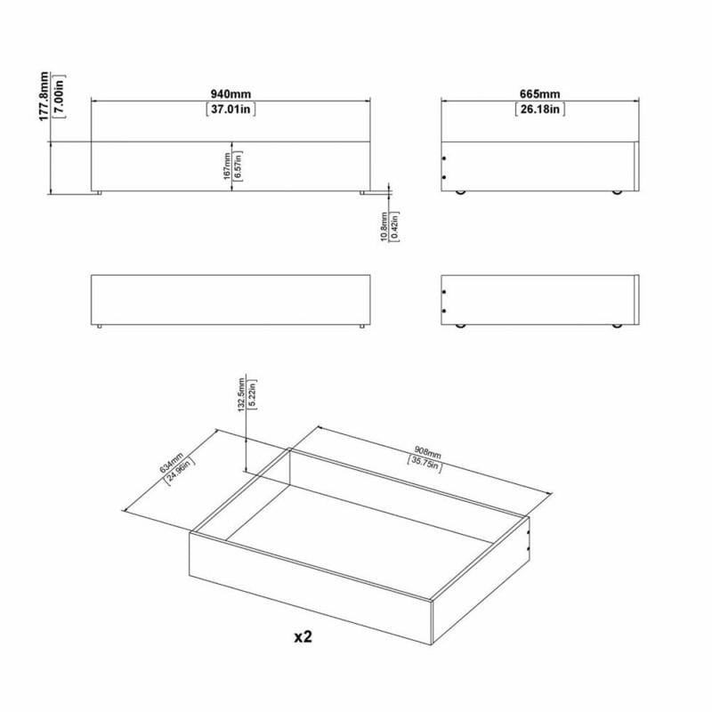 FTG Underbed Storage Naia Set of 2 Underbed Drawers (for Single or Double beds) in Jackson Hickory Oak Bed Kings