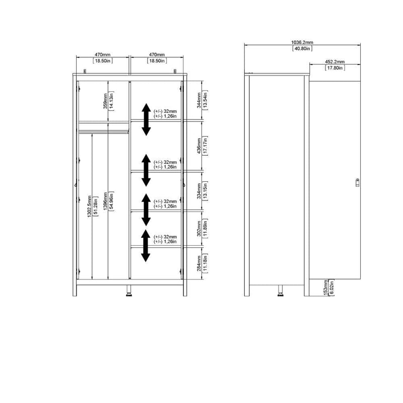 FTG Wardrobe Barcelona Wardrobe With 2 Doors In White Bed Kings