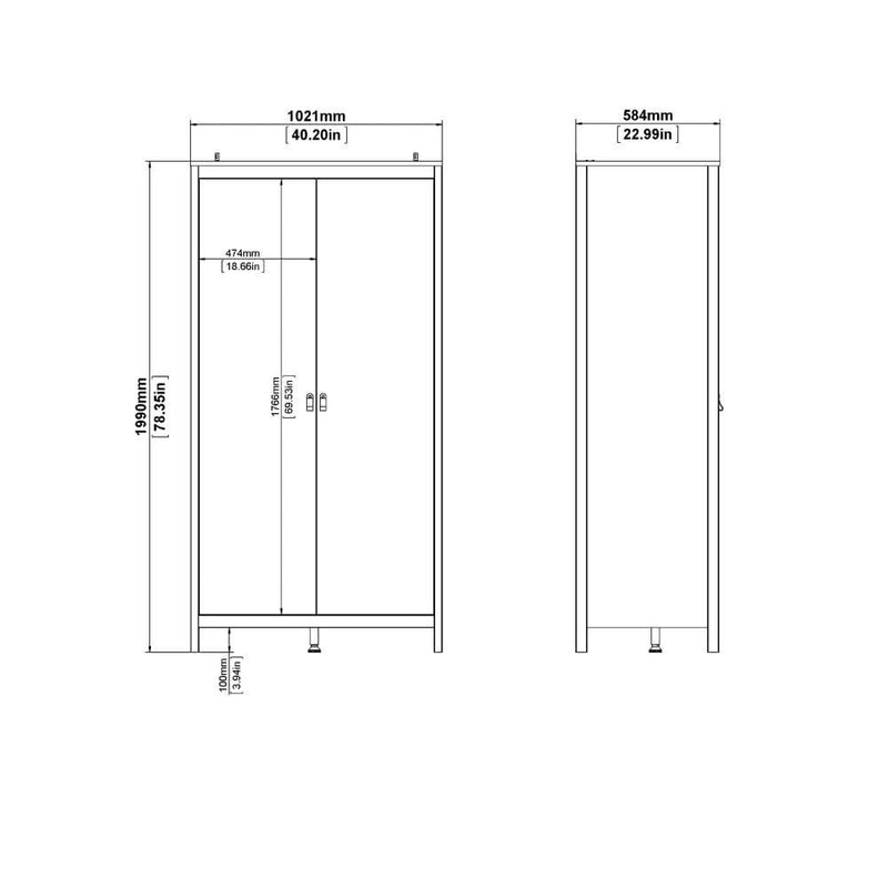 FTG Wardrobe Barcelona Wardrobe With 2 Doors In White Bed Kings