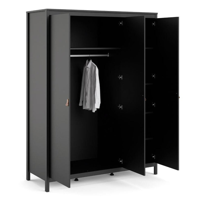 FTG Wardrobe Barcelona Wardrobe With 3 Doors In Matt Black Bed Kings
