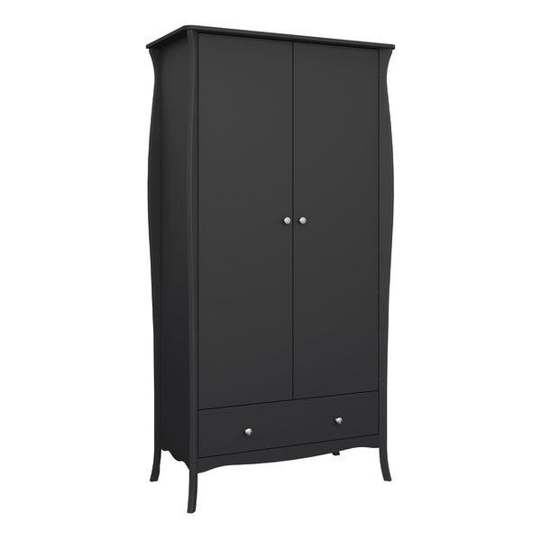 FTG Wardrobe Baroque 2dr 1Drw Robe Black Bed Kings