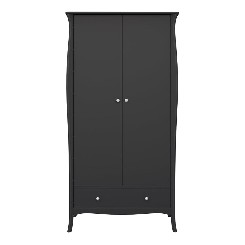FTG Wardrobe Baroque 2dr 1Drw Robe Black Bed Kings