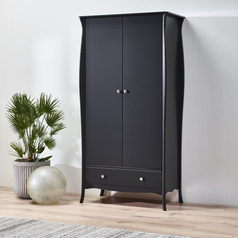 FTG Wardrobe Baroque 2dr 1Drw Robe Black Bed Kings