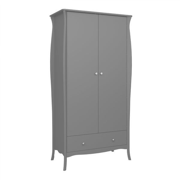 FTG Wardrobe Baroque 2dr 1Drw Robe Grey Bed Kings
