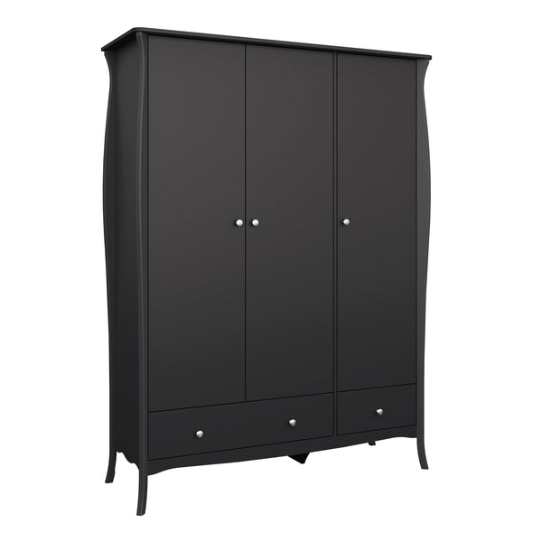 FTG Wardrobe Baroque 3dr 2 Drw Robe Black Bed Kings