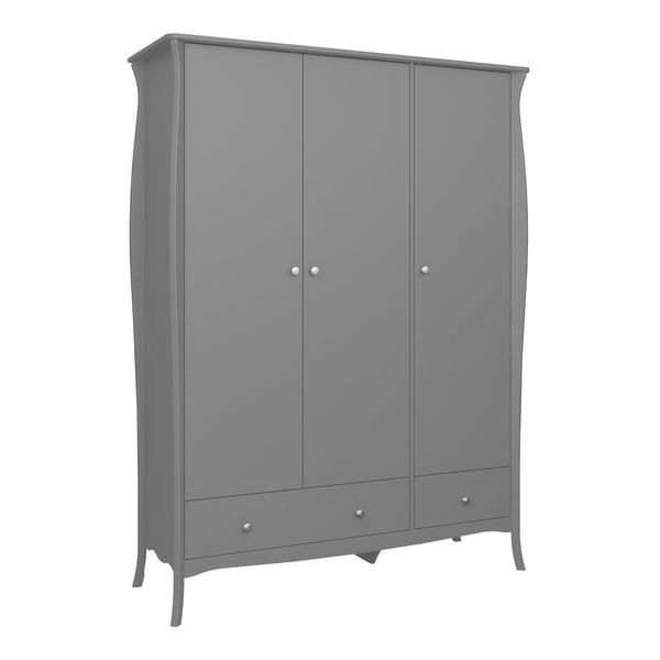 FTG Wardrobe Baroque 3dr 2 Drw Robe Grey Bed Kings