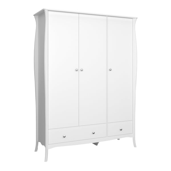 FTG Wardrobe Baroque 3dr 2 Drw Robe White Bed Kings