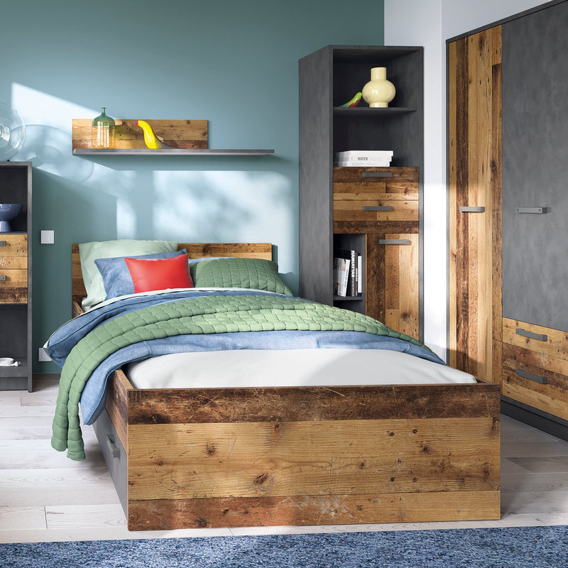 FTG Wardrobe Brooklyn 2 Door Wardrobe with 2 Drawers in Walnut and Dark Matera Grey Bed Kings