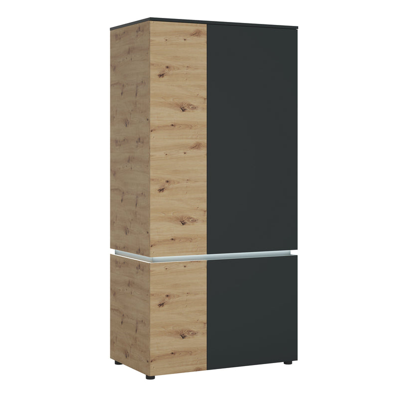 FTG Wardrobe Luci Dark - Luci 4 door wardrobe (including LED lighting) in Platinum and Oak Bed Kings