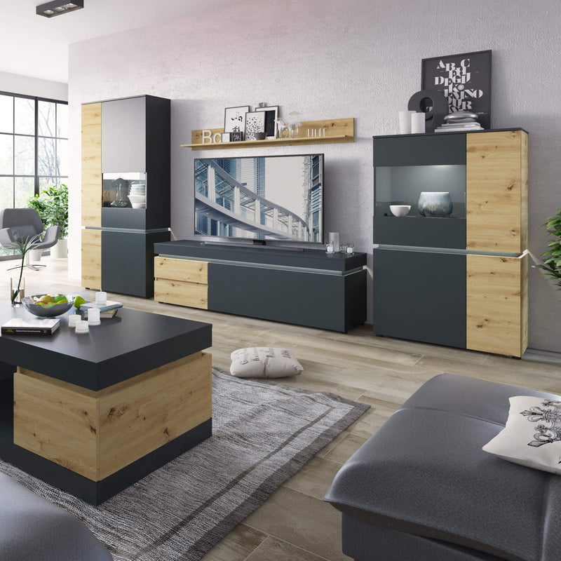 FTG Wardrobe Luci Dark - Luci 4 door wardrobe (including LED lighting) in Platinum and Oak Bed Kings