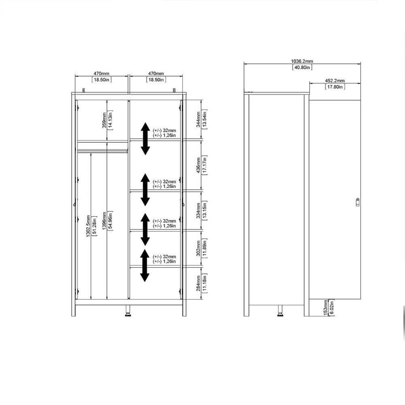 FTG Wardrobe Madrid Wardrobe With 2 Doors In Matt Black Bed Kings