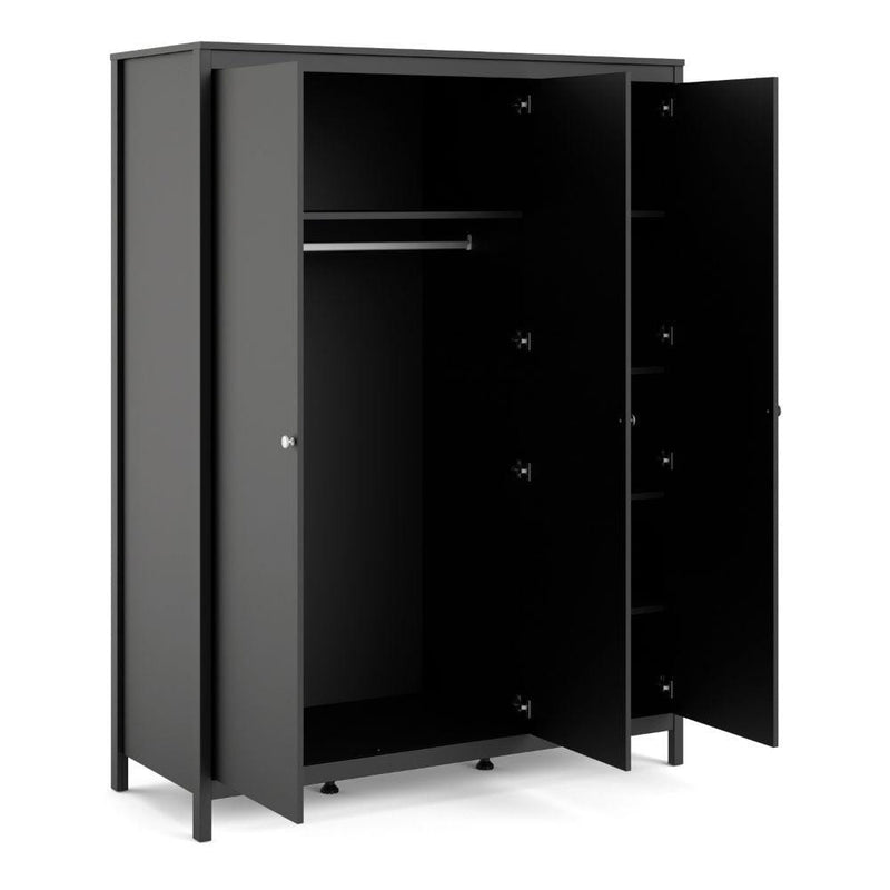 FTG Wardrobe Madrid Wardrobe With 3 Doors In Matt Black Bed Kings