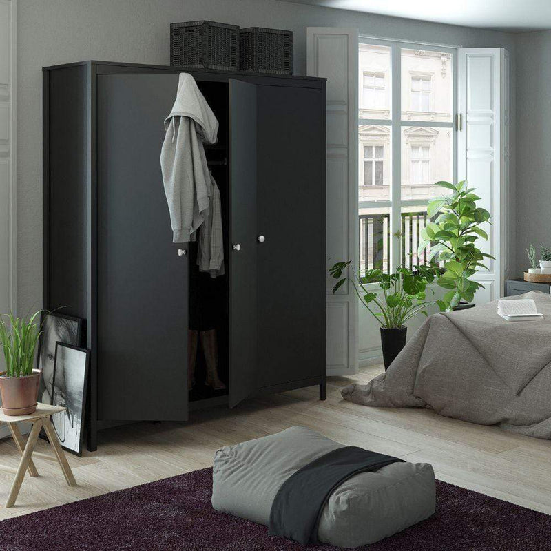 FTG Wardrobe Madrid Wardrobe With 3 Doors In Matt Black Bed Kings