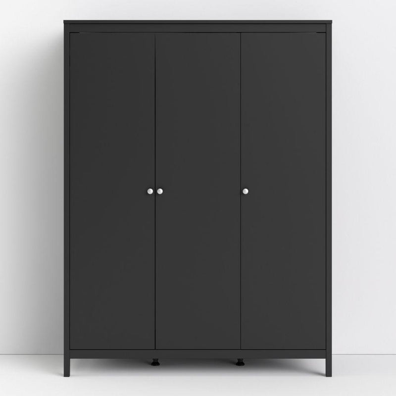 FTG Wardrobe Madrid Wardrobe With 3 Doors In Matt Black Bed Kings