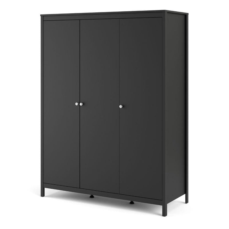 FTG Wardrobe Madrid Wardrobe With 3 Doors In Matt Black Bed Kings