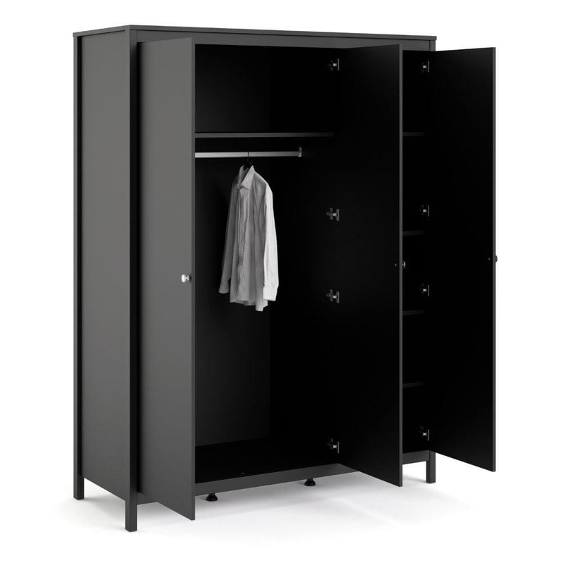 FTG Wardrobe Madrid Wardrobe With 3 Doors In Matt Black Bed Kings