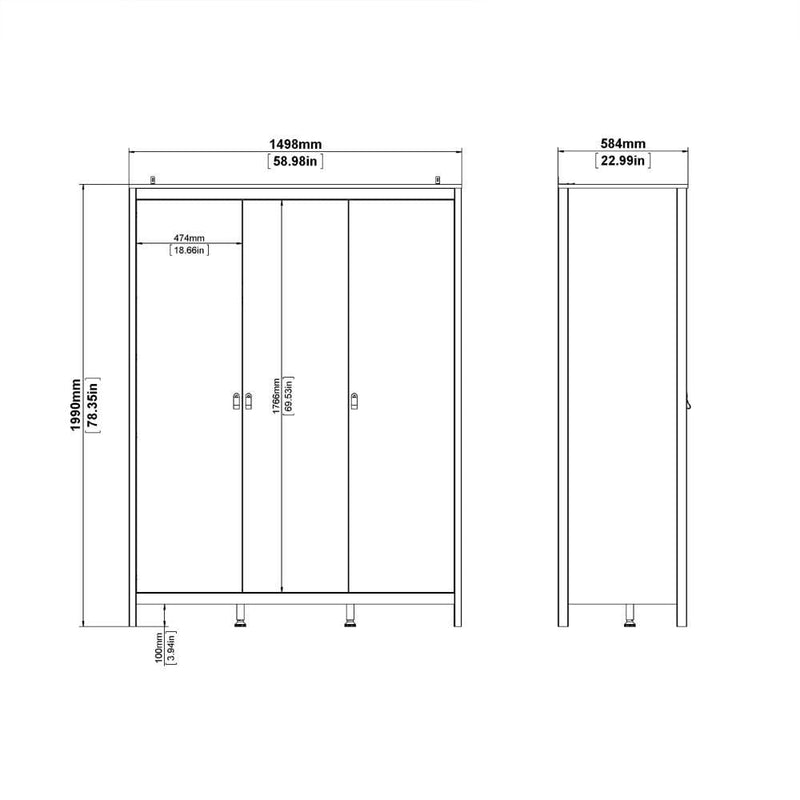 FTG Wardrobe Madrid Wardrobe With 3 Doors In Matt Black Bed Kings