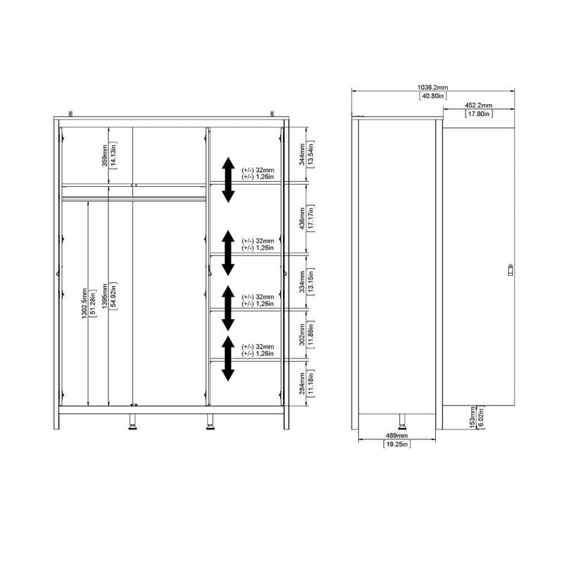 FTG Wardrobe Madrid Wardrobe With 3 Doors In Matt Black Bed Kings