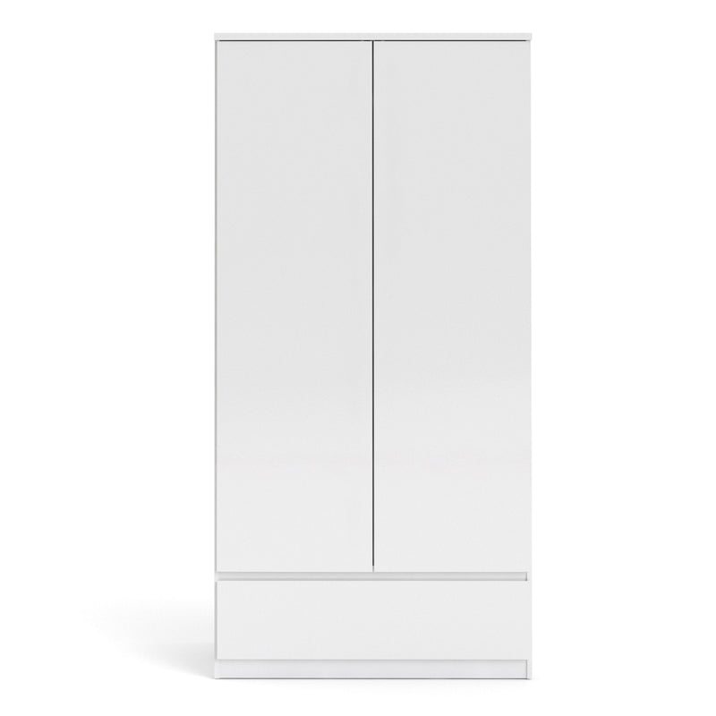 FTG Wardrobe Naia - Naia Wardrobe with 2 doors + 1 drawer in White High Gloss Bed Kings