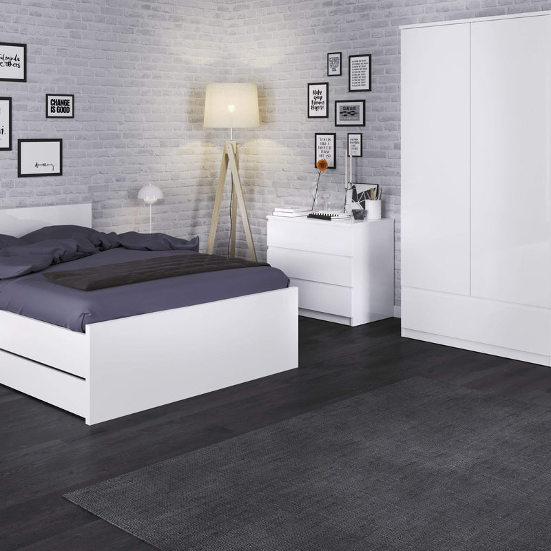 FTG Wardrobe Naia - Naia Wardrobe with 2 doors + 1 drawer in White High Gloss Bed Kings