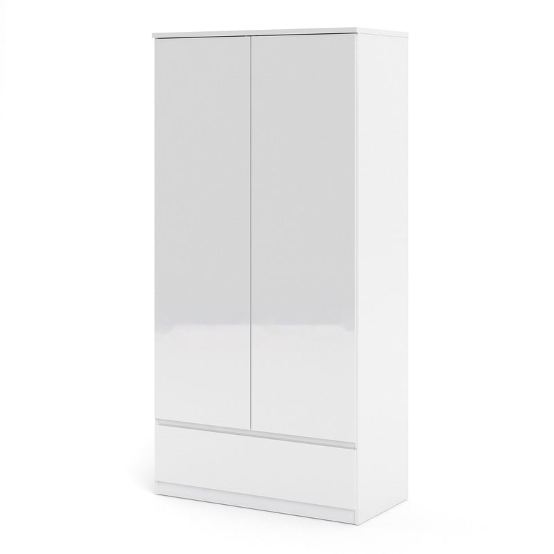 FTG Wardrobe Naia - Naia Wardrobe with 2 doors + 1 drawer in White High Gloss Bed Kings