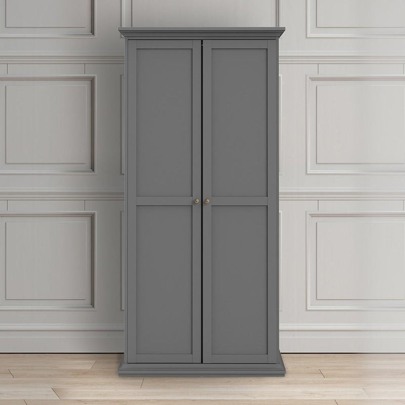 FTG Wardrobe Paris Wardrobe with 2 Doors in Matt Grey Bed Kings