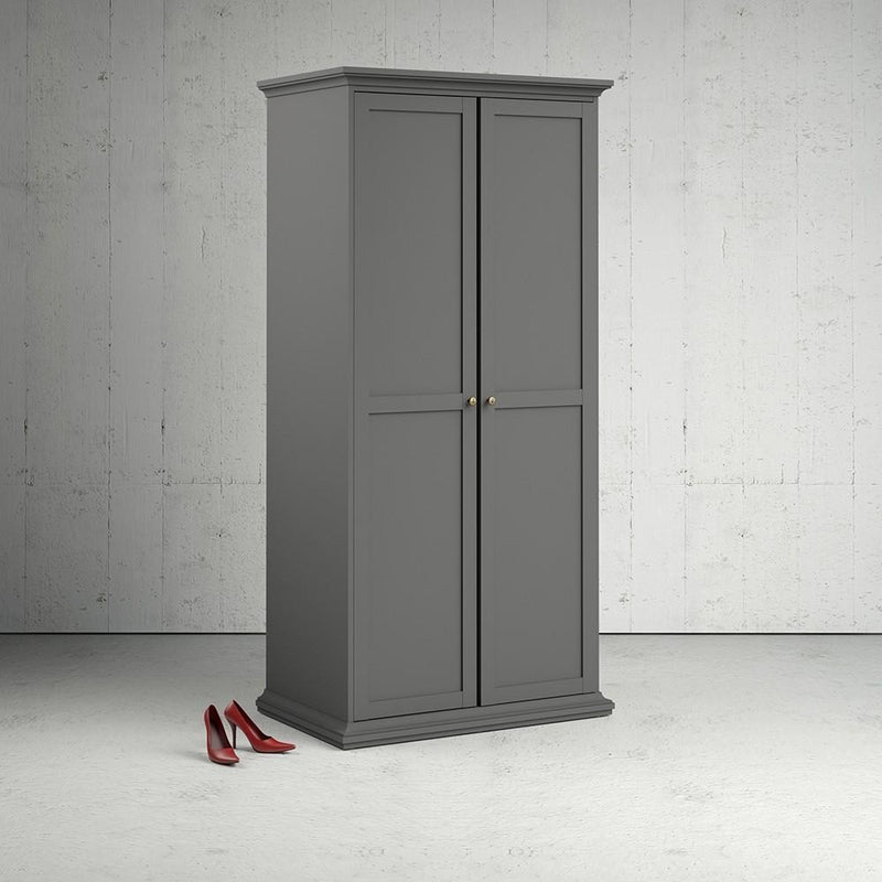 FTG Wardrobe Paris Wardrobe with 2 Doors in Matt Grey Bed Kings