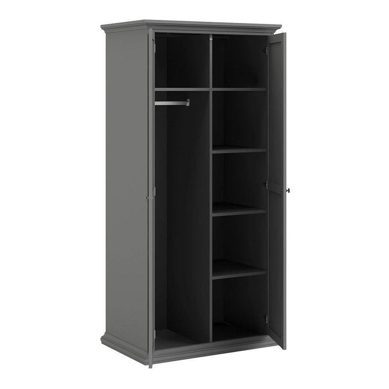 FTG Wardrobe Paris Wardrobe with 2 Doors in Matt Grey Bed Kings