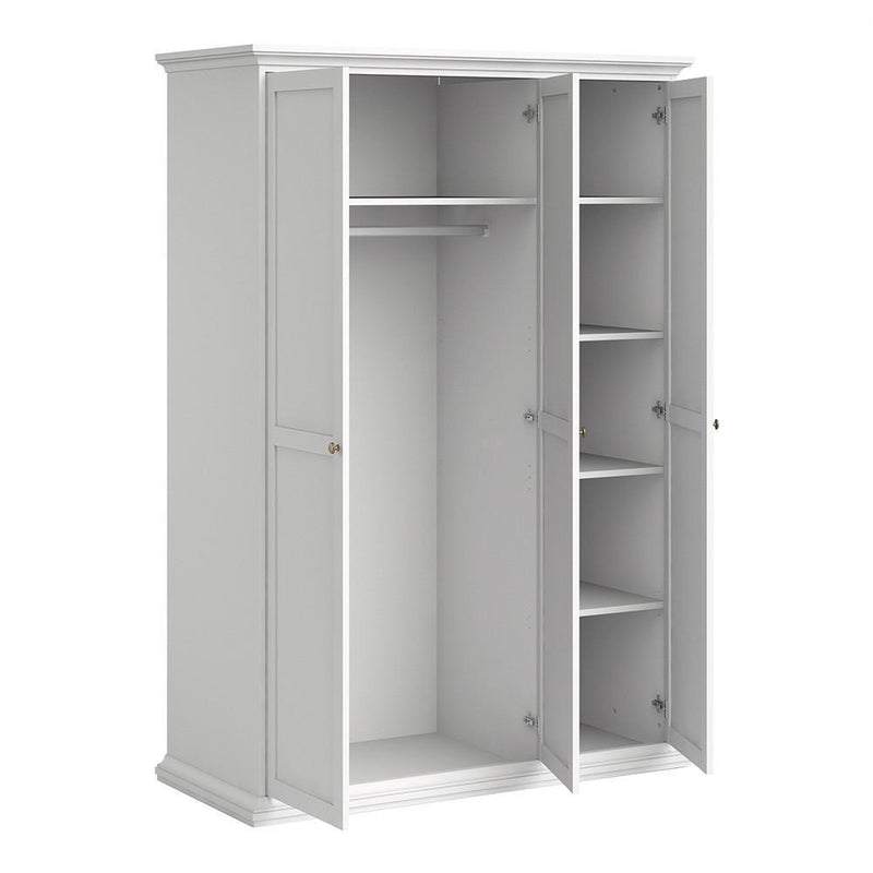 FTG Wardrobe Paris Wardrobe with 3 Doors in White Bed Kings