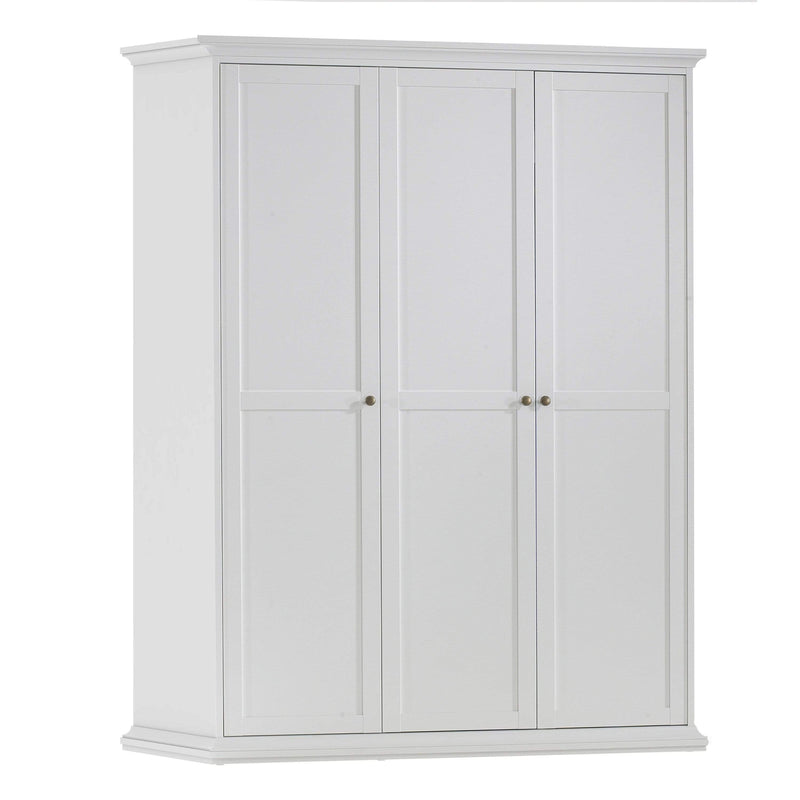 FTG Wardrobe Paris Wardrobe with 3 Doors in White Bed Kings