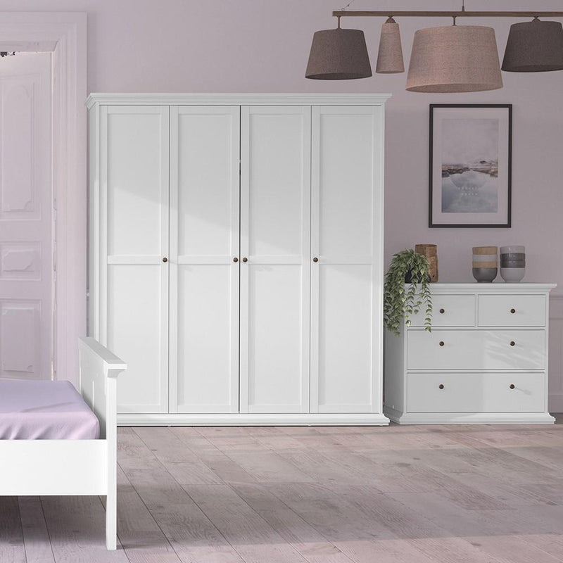 FTG Wardrobe Paris Wardrobe with 4 Doors in White Bed Kings