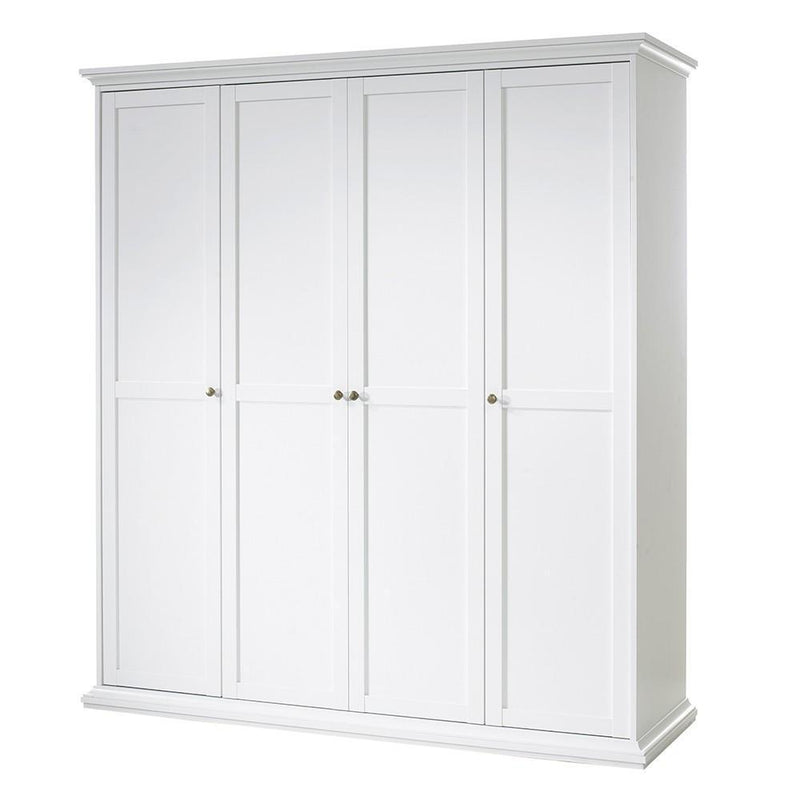 FTG Wardrobe Paris Wardrobe with 4 Doors in White Bed Kings