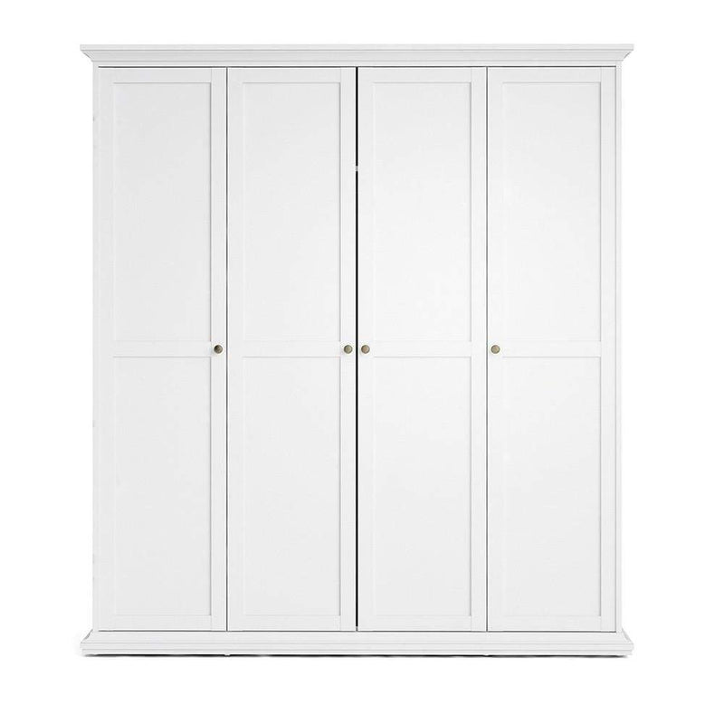 FTG Wardrobe Paris Wardrobe with 4 Doors in White Bed Kings