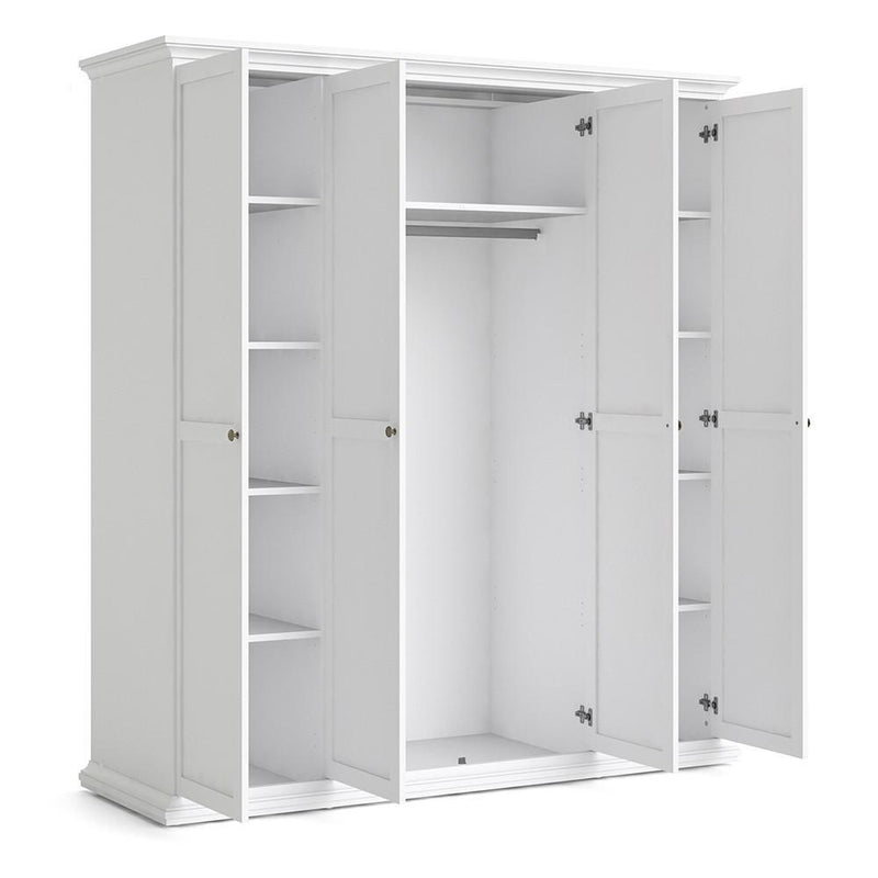 FTG Wardrobe Paris Wardrobe with 4 Doors in White Bed Kings