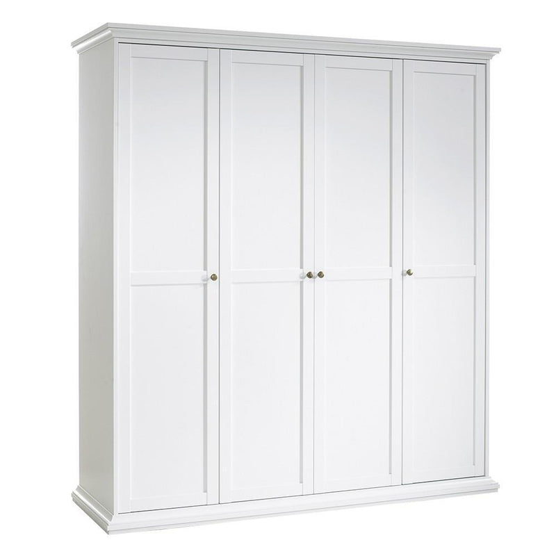 FTG Wardrobe Paris Wardrobe with 4 Doors in White Bed Kings