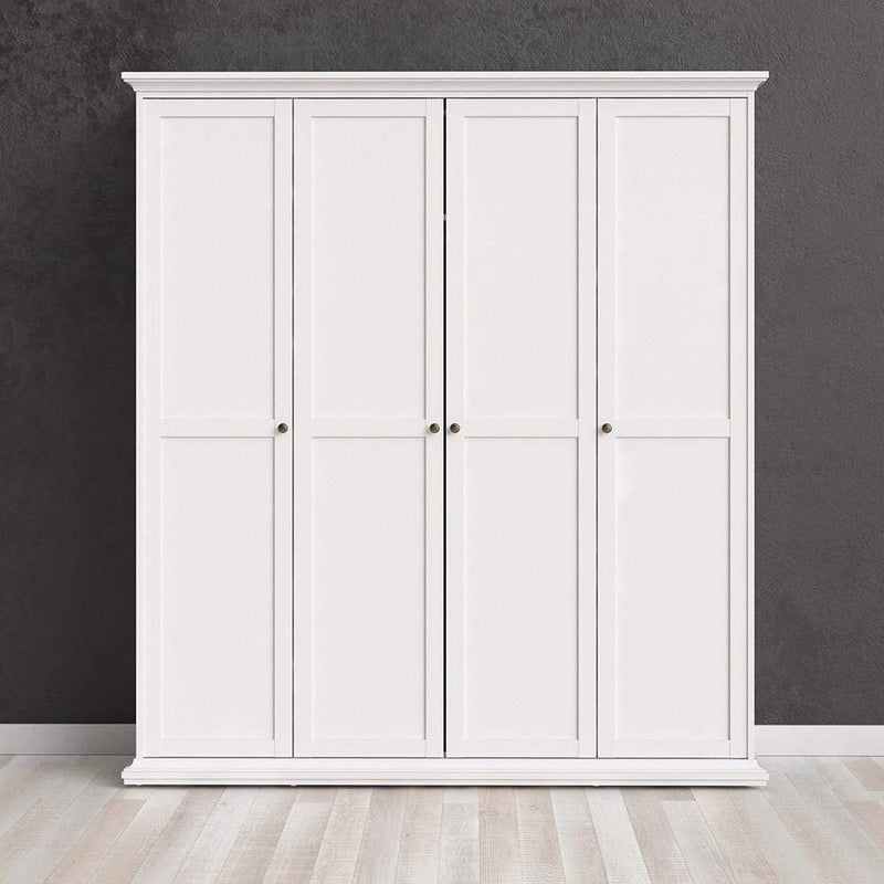 FTG Wardrobe Paris Wardrobe with 4 Doors in White Bed Kings