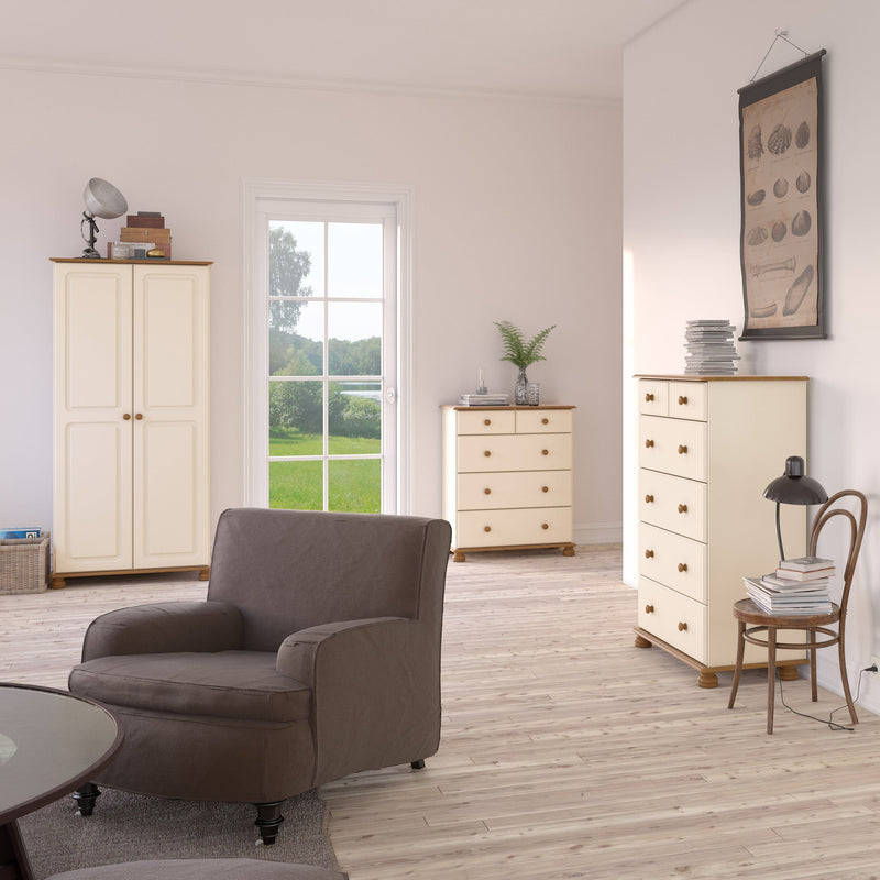 FTG Wardrobe Richmond 2 Dr Robe Cream & Pine Bed Kings