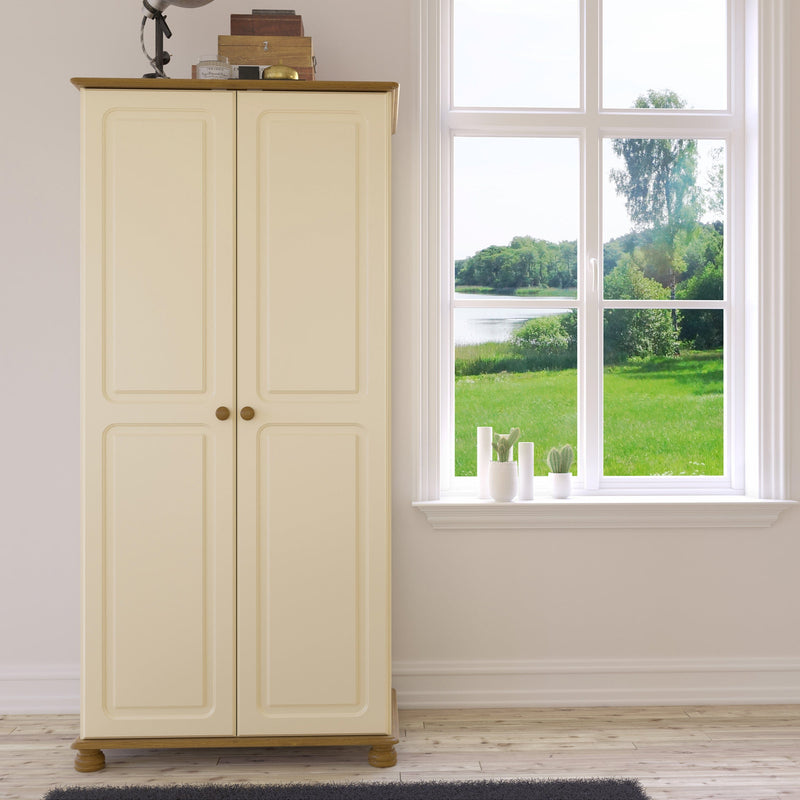 FTG Wardrobe Richmond 2 Dr Robe Cream & Pine Bed Kings